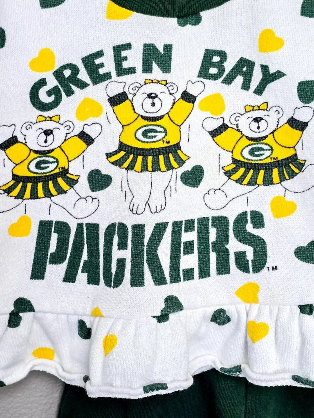 Vintage 1990s BabyFair Green Bay Packers 2 Pc Outfit Infant Girl 18 Mos.